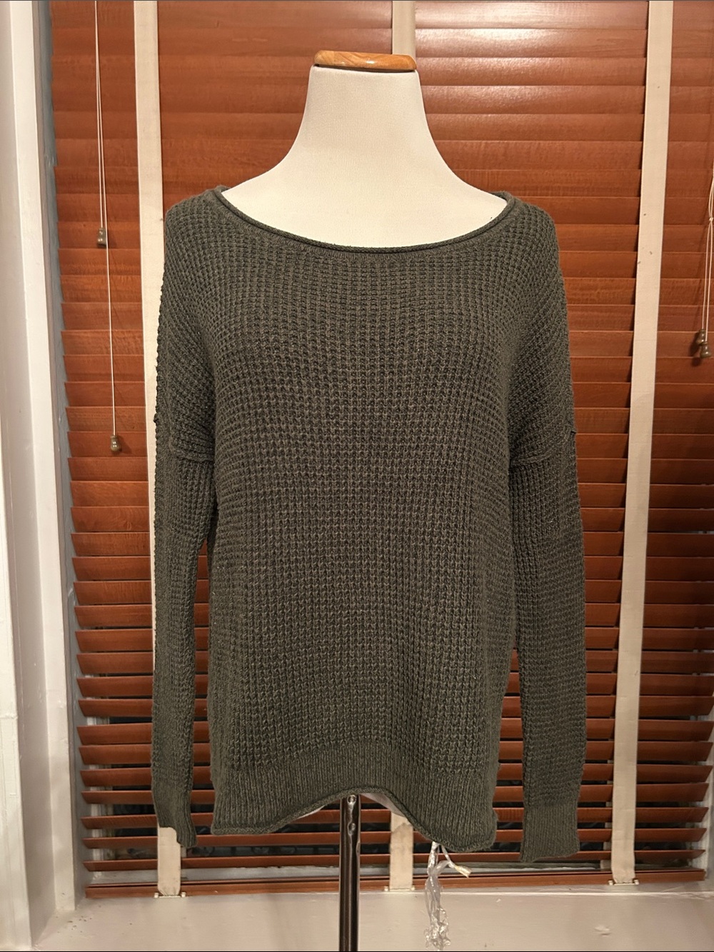 Hollister Olive Green Waffle-Knit Scoop Neck Sweater
